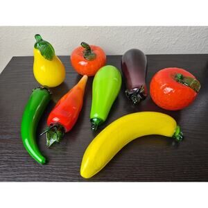 Vintage Murano Style Art Glass Hand-Blown Fruit and Vegetables Lot 8 Piece Set
